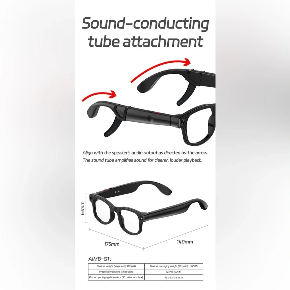 AIMB-G1 Smart Glasses with 8MP Camera 1080p Video Recording Bluetooth Calling
